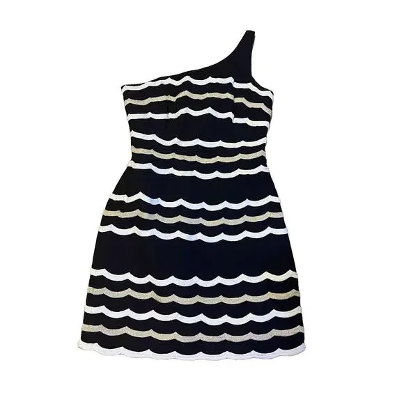 Lilly Pulitzer Tylar One Shoulder Scallop Mini Dress Navy Size 4 - Picture 6 of 13